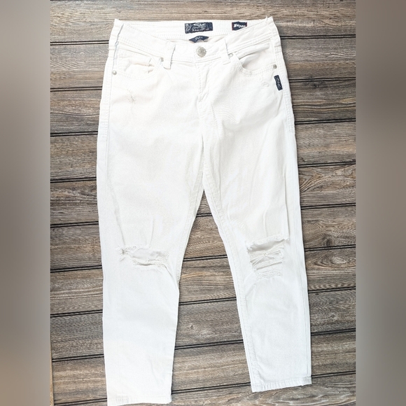 Silver Suki Super Stretch Size 29 White Distressed Jeans - Picture 1 of 11